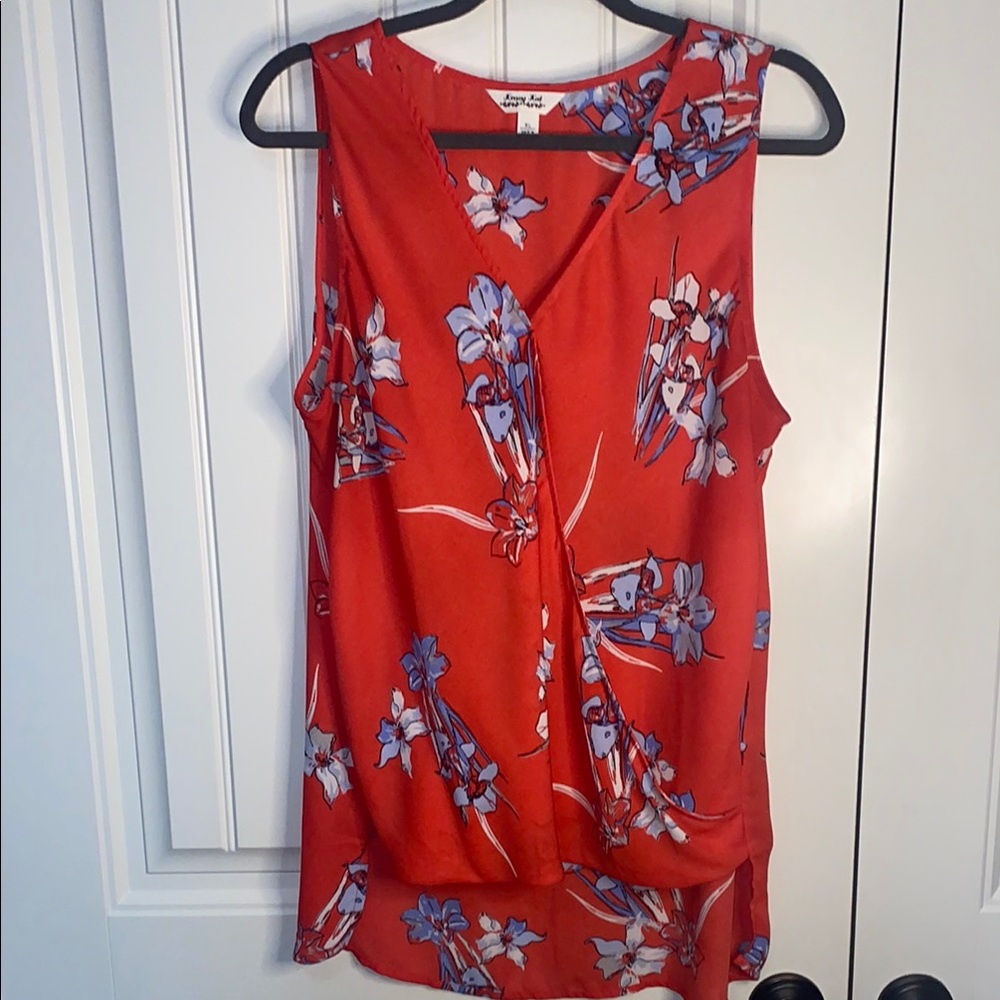 Red Asymmetrical Wrap Blouse